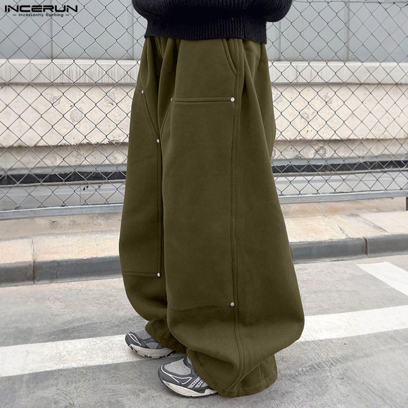INCERUN Autumn Winter Men Elastic Waist Casual Long Baggy Pants Trousers
