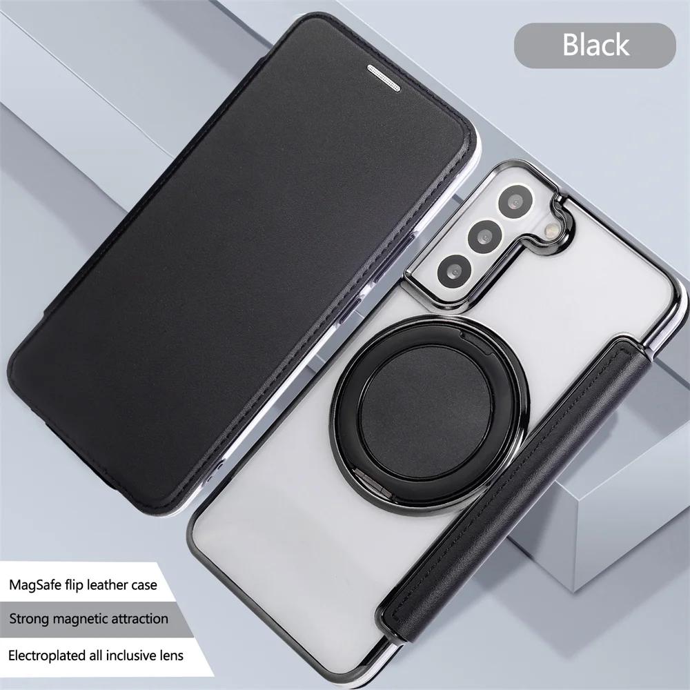 Rotating Stand Magnetic Phone Case for Samsung S26 S25 S24 S23 Ultra S22 Plus Leather Slot Card Wallet Magsafe Transparent Cover
