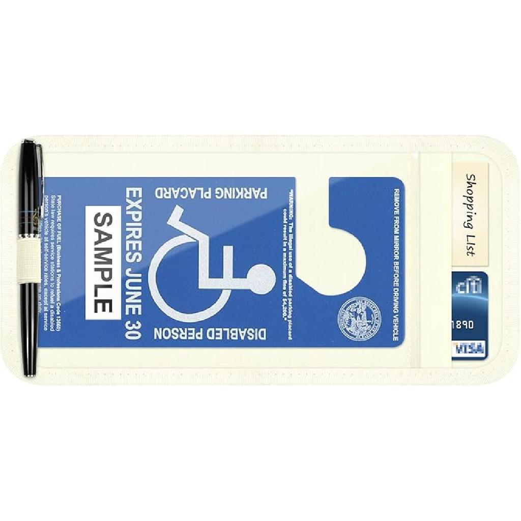 Handicap Placard Holder For Auto, Wisdompro Disabled Parking Permit Sign Protector For Car Sun Visor With Note Paper Slot, Pen Holder And Elastic