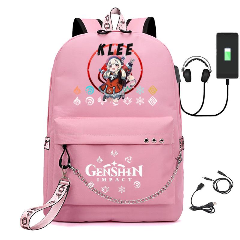 Harajuku Jugendliche Schultaschen Unisex Genshin Impact Reisetaschen USB-aufladbar Oxford Wasserdicht Notizbuch Schulterrucksäcke