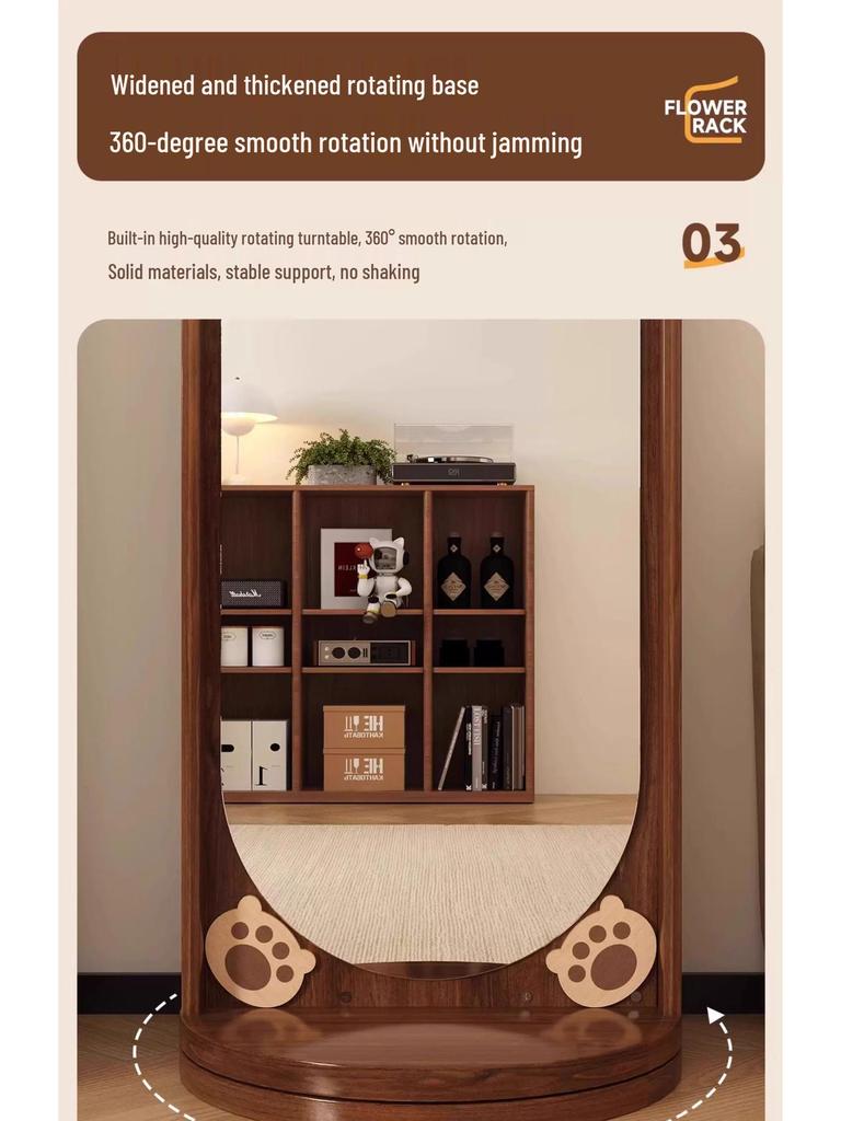 Rotating Pegboard Full-Length Mirror and Clothes Rack - Movable, Retro Floor Standing Dressing Room Mirror