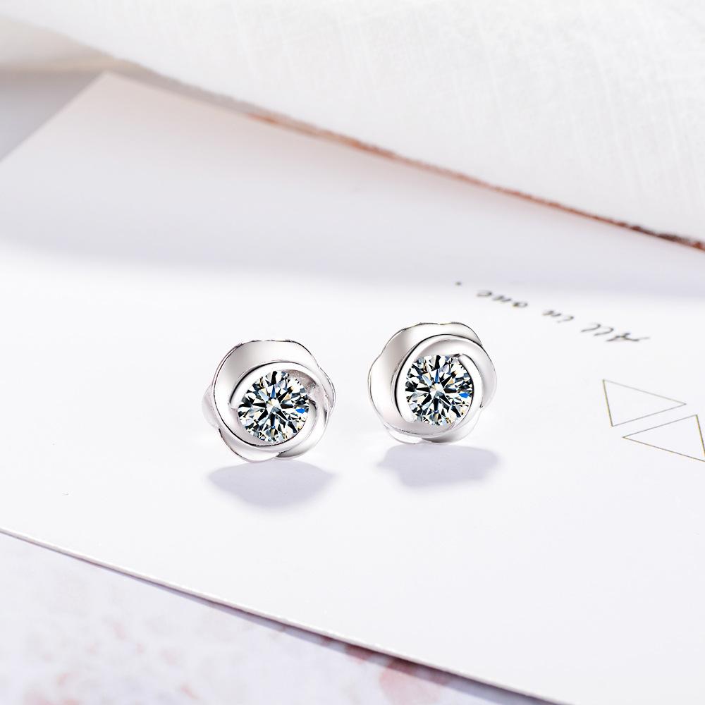 

Роза Маленькие свежие цветы Блестящие серьги-камелии Милые серьги с цирконием Украшения для ушей Серьги Свадебные аксессуары Copper