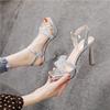 Waterproof Table Stiletto Non-slip Sandals Women's Summer 2025 New High Heels One-word Buckle Silver Banquet Women's Shoes
