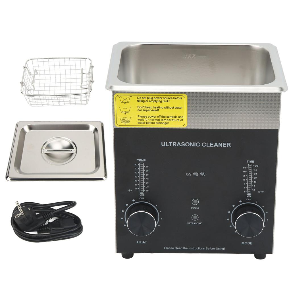 2L Ultrasonic Cleaner with Timer Heater Degas Mode Stainless Steel Multiple Vent Holes Double Fuse