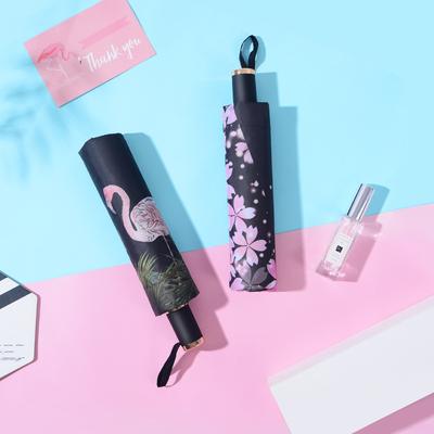 Large Umbrella Three Folding Small Black Umbrella Vinyl Umbrella UV Protection Parasol Women's Sunscreen Umbrella