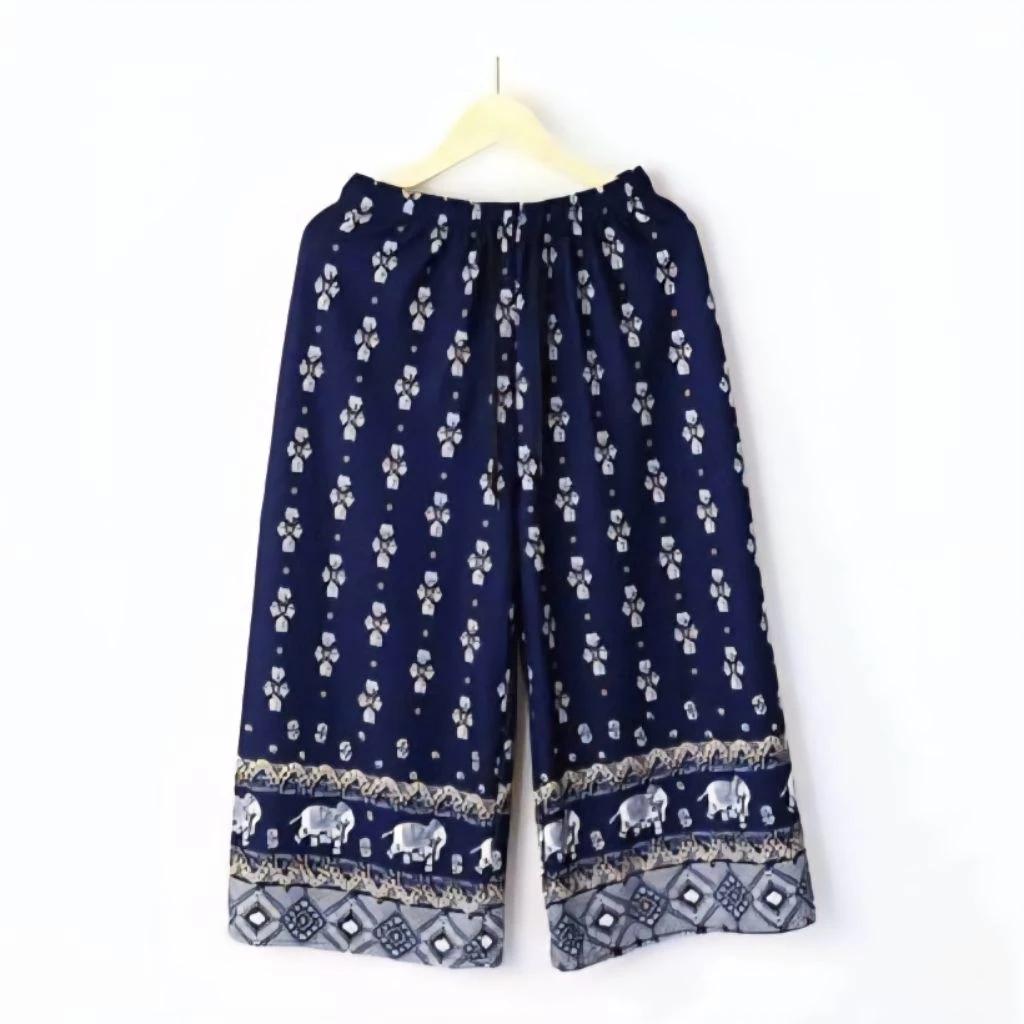 Long Loose Leg Elephant Pants Adjustable Elastic Waistband Strap Women Men Unisex Print Thailand Casual Streetwear Beach Summer Bohemian Retro Vintage