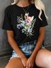 Beautiful Flower Graphic Print Women T-Shirt Short Sleeve Crew Neck Casual Top for Summer Spring Women's Clothing