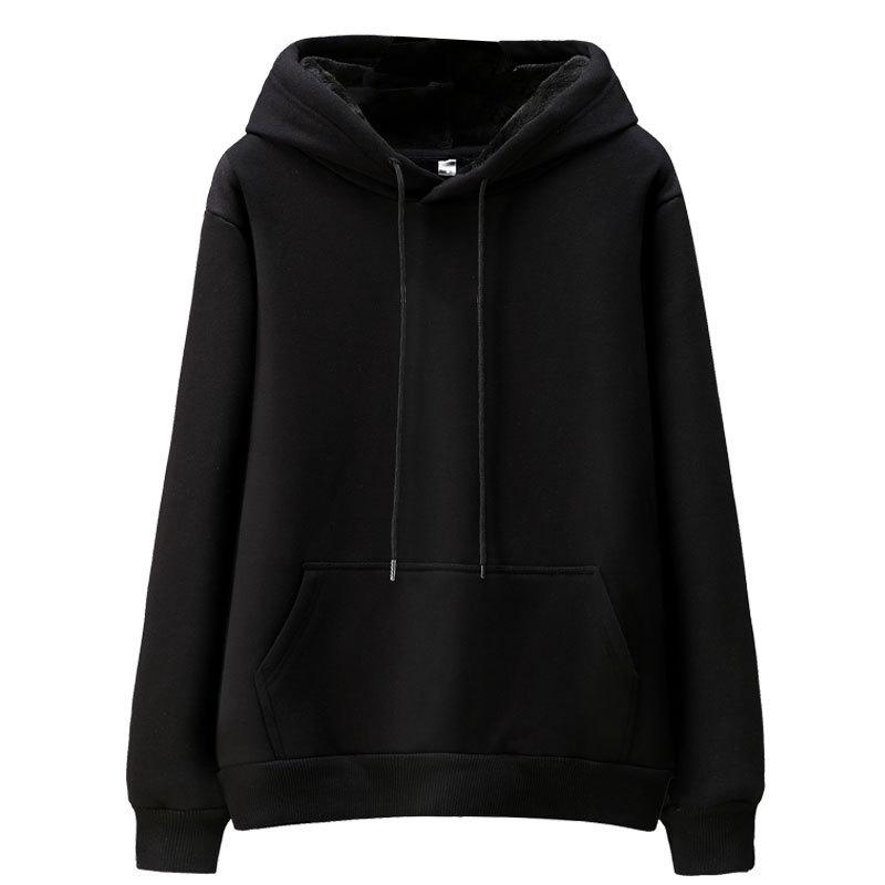 2026 Autumn/Winter Unisex Fleece-Lined Hooded Sweatshirt: Youth Fashion Trend, Solid Color, Versatile, Thickened Design.