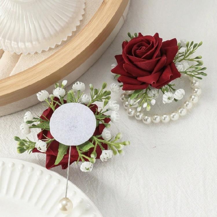 Rose Artificial Wrist Corsages Bridesmaids Rose Bracelet Wedding Wrist Corsage for Wedding Photoshoots