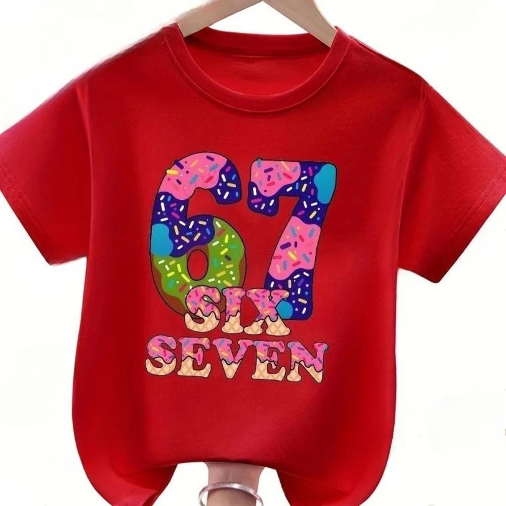 Digital Cartoon 67 Print Summer Childrens ShortSleeved Shirt Comfortable TShirt Girls Fashion Top 110