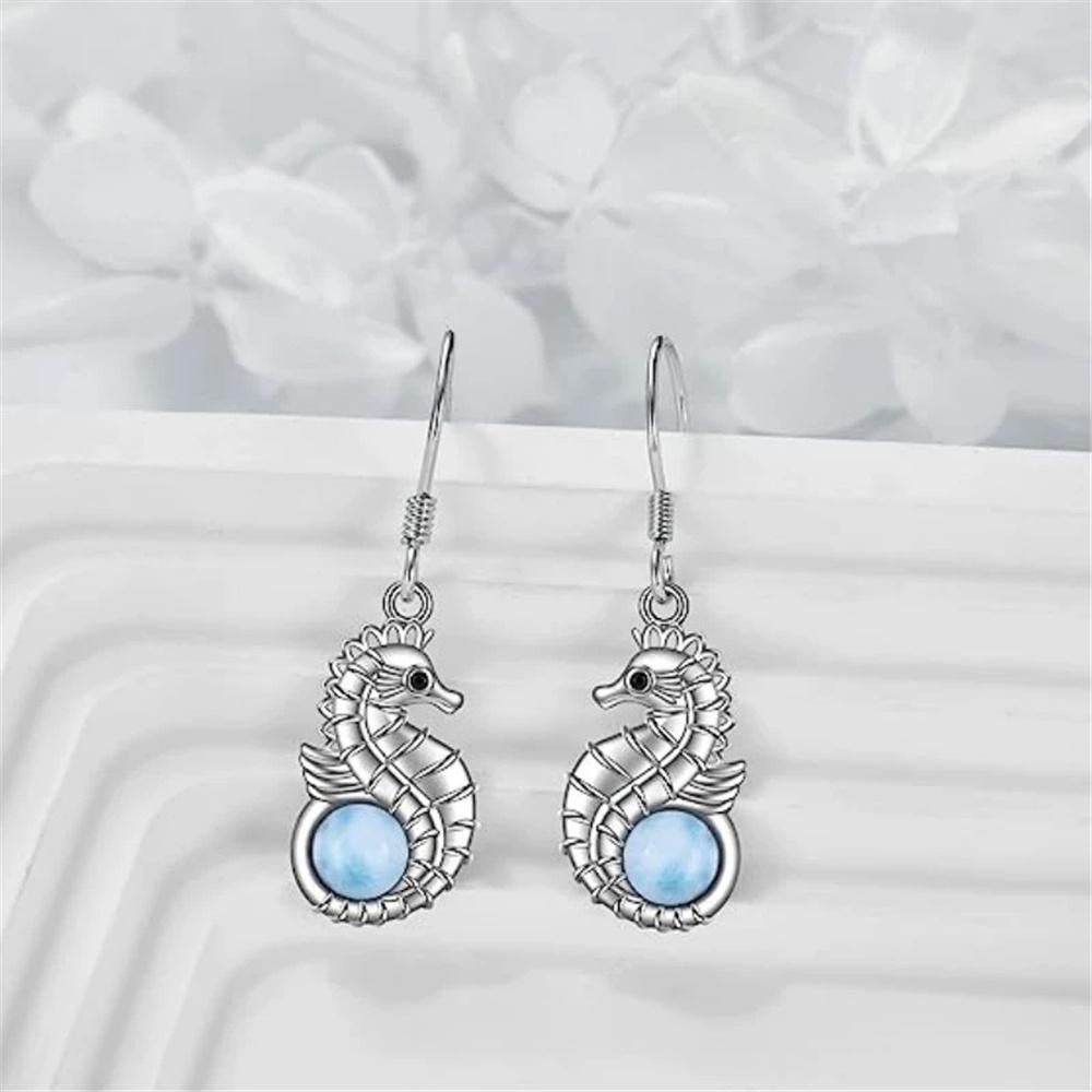 Charm Female Seahorse Animal Drop Earrings Cute Trendy Bridal Silver Color Dangle Wedding  For Women