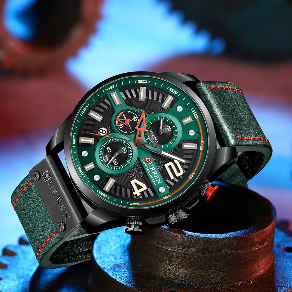 Curren Orologio Uomo Cronografo – Grigio Oro, Cinturino Pelle, Vetro Minerale, Movimento Al Quarzo, Regalo