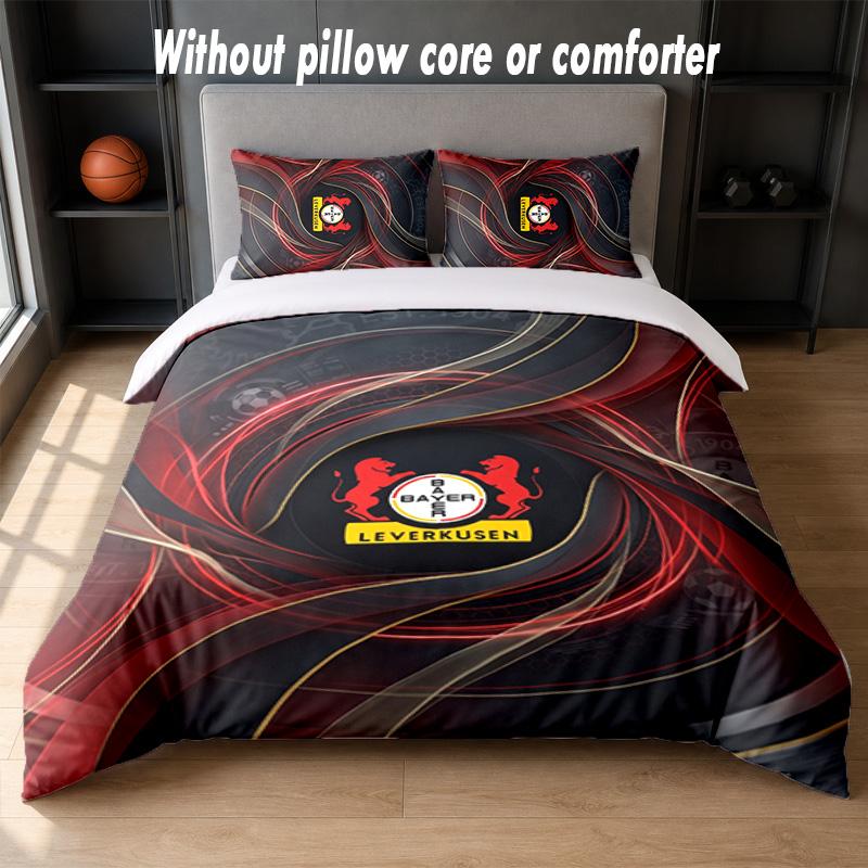 Bayer Leverkusen Football Design Bed Bedding Set 1 Duvet Cover + 2 Pillowcases Soft Breathable Household Bed Linens