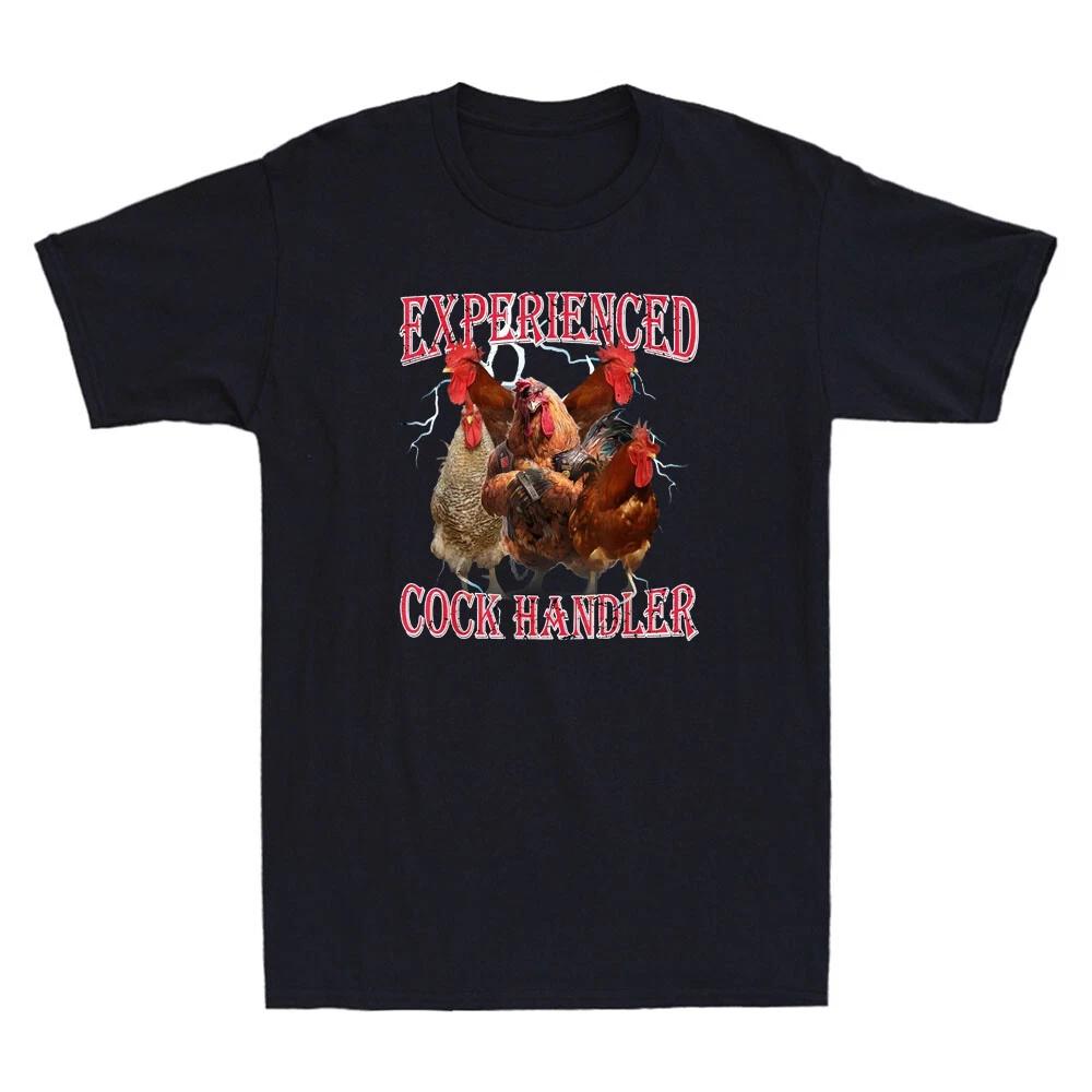 Experienced Cock Handler Funny Chicken Graphic Humor Quote Retro Men s T-Shirt XS