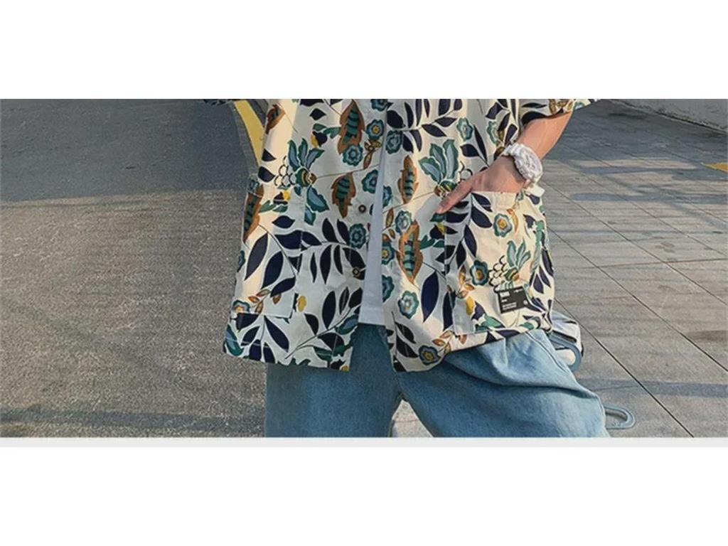 Męska koszula hawajska retro z krótkim rękawem w stylu japońskiego hip-hopu casual
