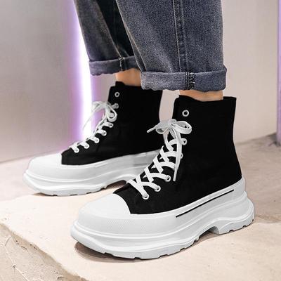 Herren Winter High-Top Canvas Schuhe, Plateau-Höhenverstärkung, Freizeit-Sneaker im Hong Kong-Stil für Teenager