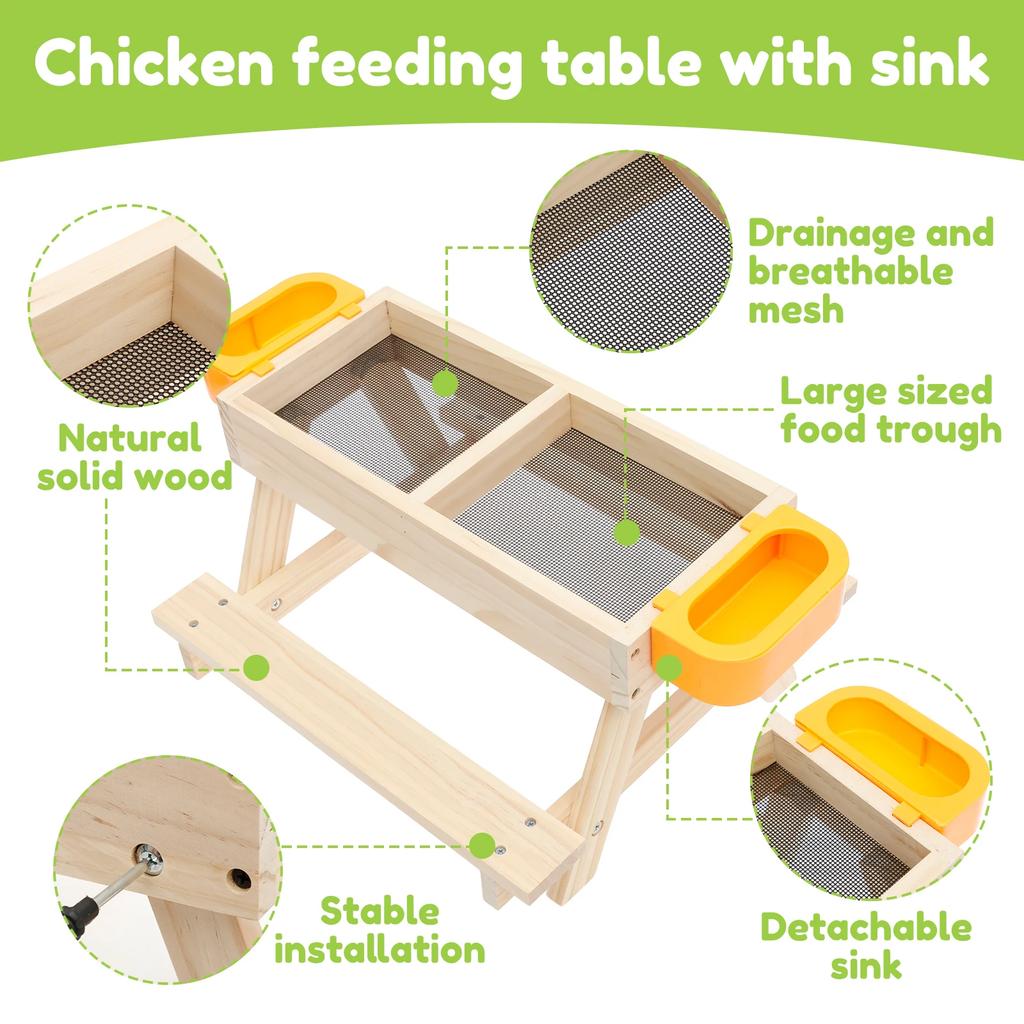Chicken Picnic Table Feeder Wooden Poultry Feeder Table Decoration Coops Feeder Accessories for Chicken Wildbird Duck Squirrel