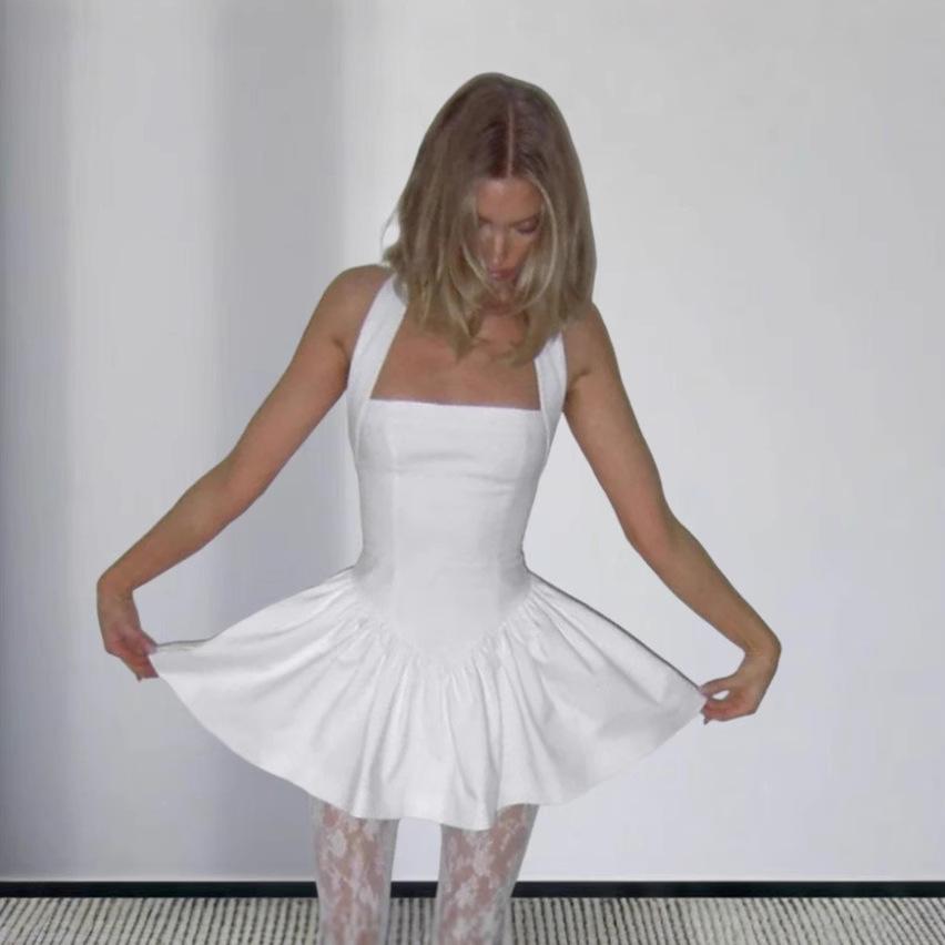 2024 Summer Sexy Halter Backless Solid Color Mini Skirt for Women