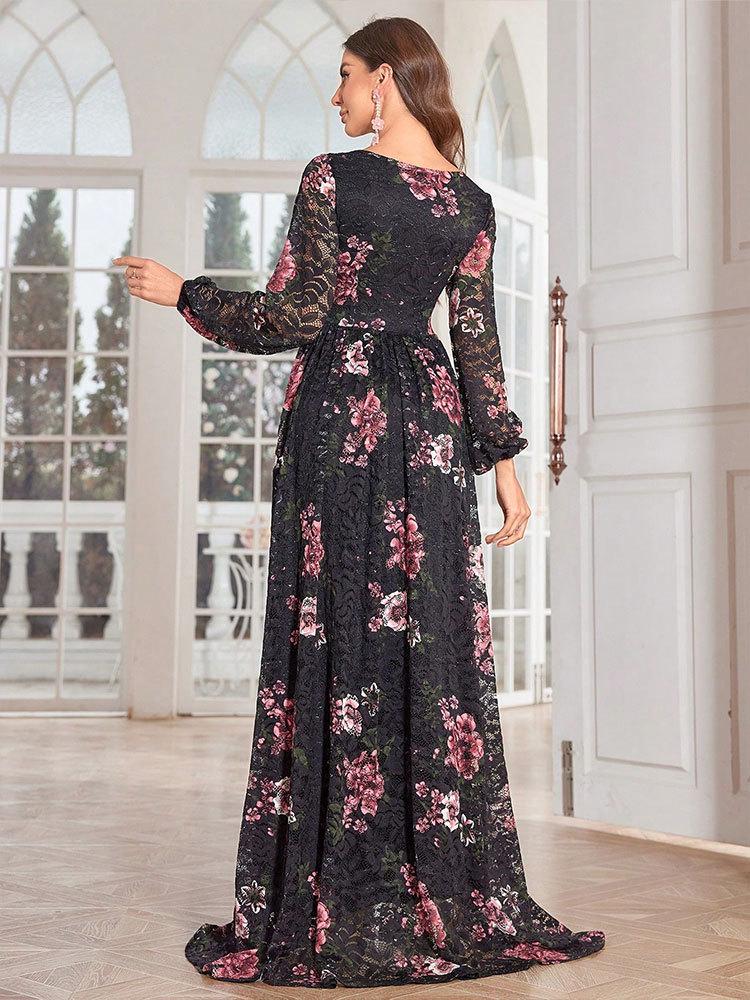 Elegant Long Lace Evening Dress - High-End Party Attire