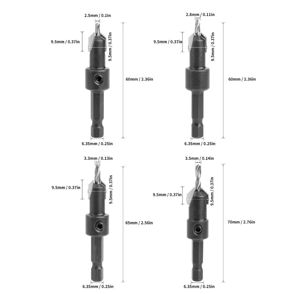 4pcs Adjustable Depth Countersink Drill Bit Set 4 Piece Set Countersunk Drilling Bit  Woodworking