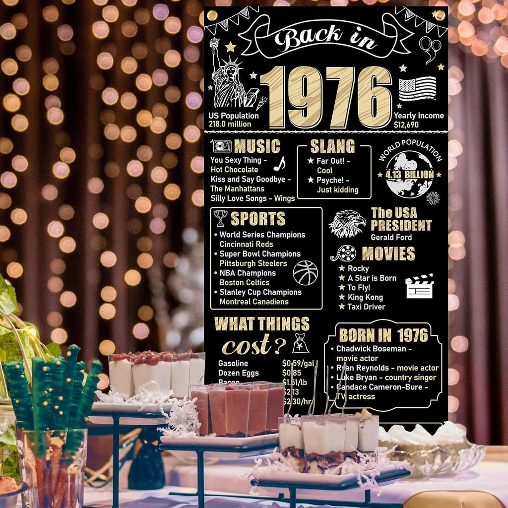 50th Birthday Decorations Back In 1976 Door Banner for Men Women, Black Gold Happy 50 Birthday Door Cover Party Supplies, Fifty Year Old Bday