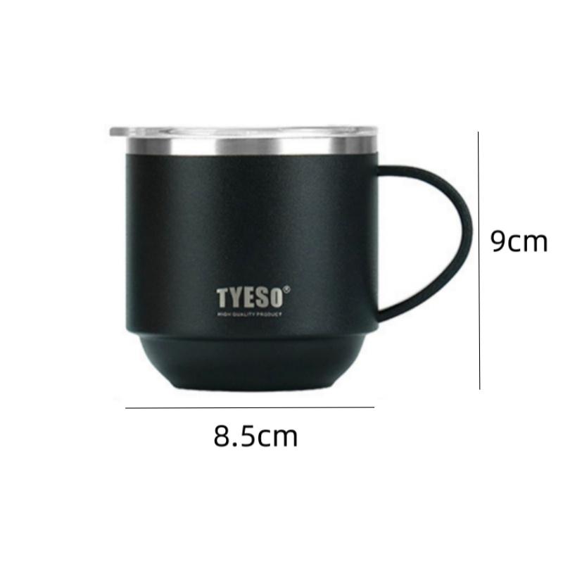 TYESO Stainless Steel Coffee Mug Durable Desktop Office Mug with Handle and Clear Lid Ideal for Hot Beverages and Everyday Use