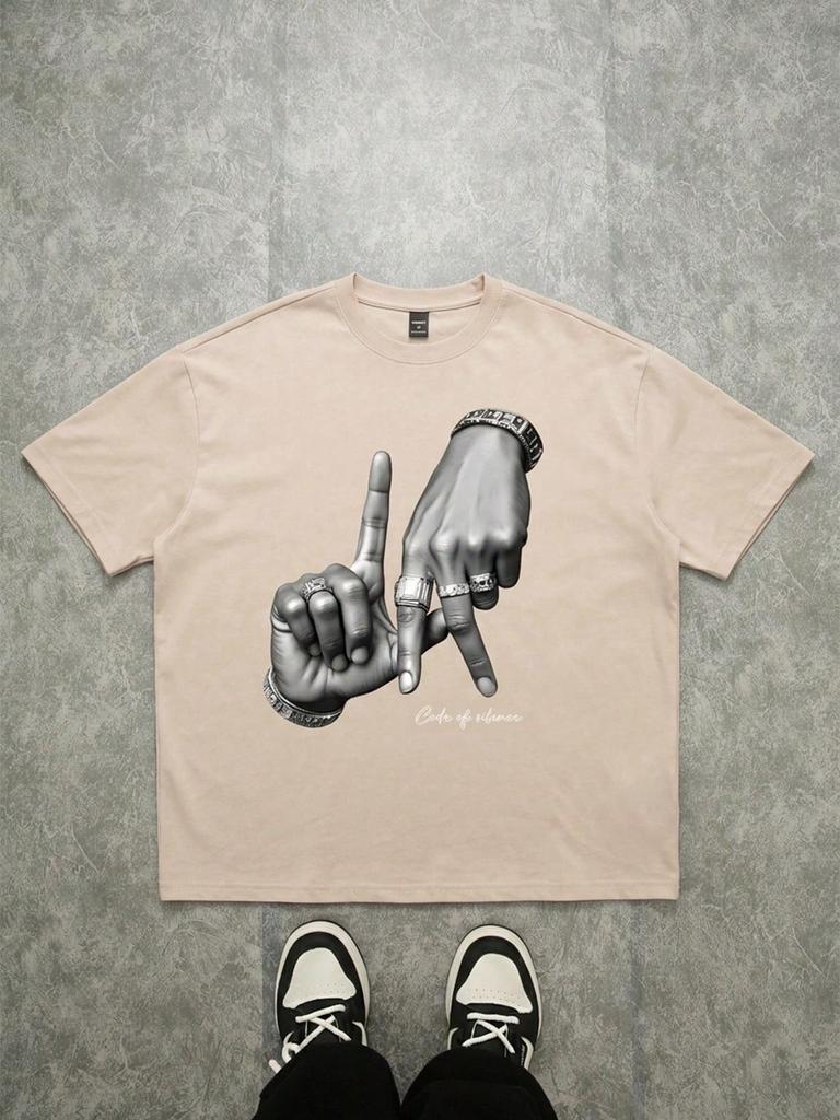 2026 Summer New Style Unisexs Pure Cotton Tshirt with Simple Gesture Print Street Casual Fashion Comfortable and Soft
