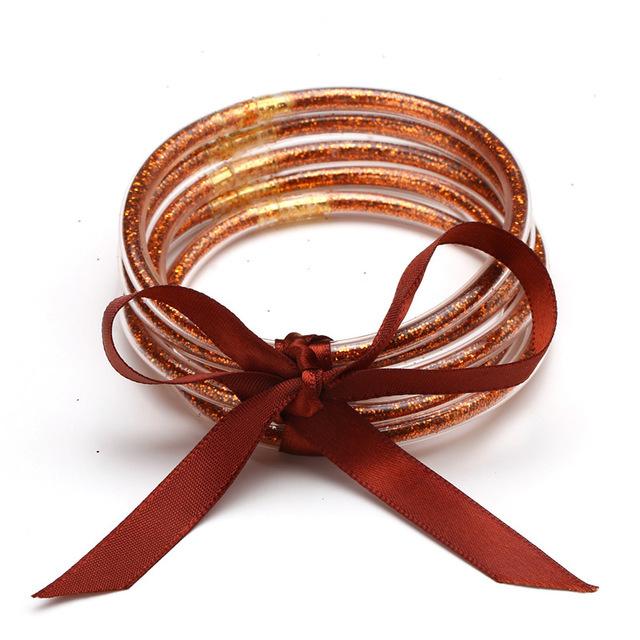 Multilayer Silicone Gold Powder Bracelet Ribbon Set Ladies Bow Christmas Bracelet Bracelet