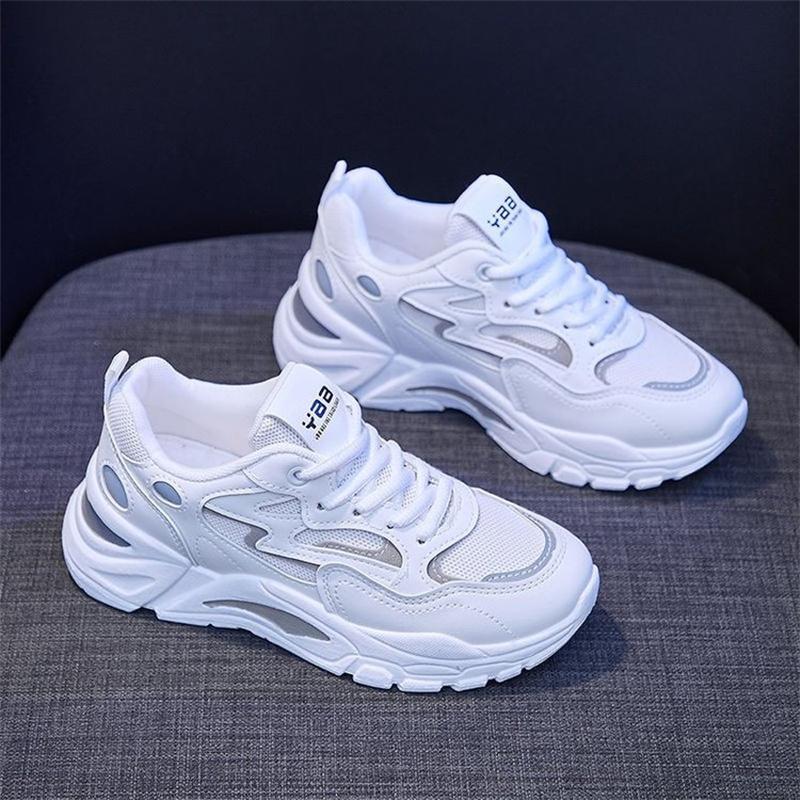 2025 Shoes Female  Spring New Net Shoes Breathable Stripes Hit Color White Sports Walking Flats Shoes for Women