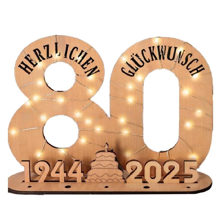 Elegant Wooden Number Figurine with LED Light String Stand for Birthday and Wedding Wood Sign Guest Book DIY Art Crafts
