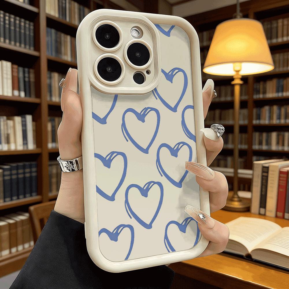Blue Hand Drawn Heart Pattern Soft TPU Shockproof Case For Xiaomi Redmi Note 15 14 13 12 11 Pro Anti-Fall Protective Back Cover