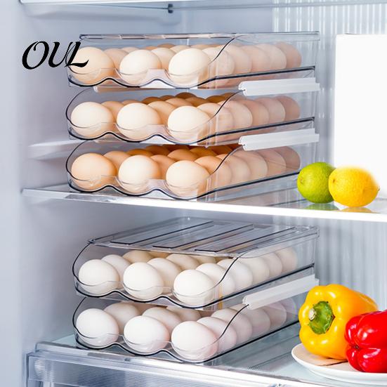 Household Egg Organizer for Fridge Stackable Storage Box, 7 Degree Gentle Slope Design, Easy Access Rolling Tray Transparent Plastic Container