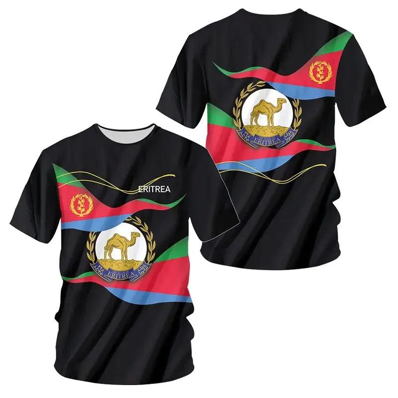 Sommer-T-Shirts mit Rundhalsausschnitt und 3D-Aufdruck der eritreischen Flagge, modisch, lässig, kurzärmelig, für Kinder und Jungen