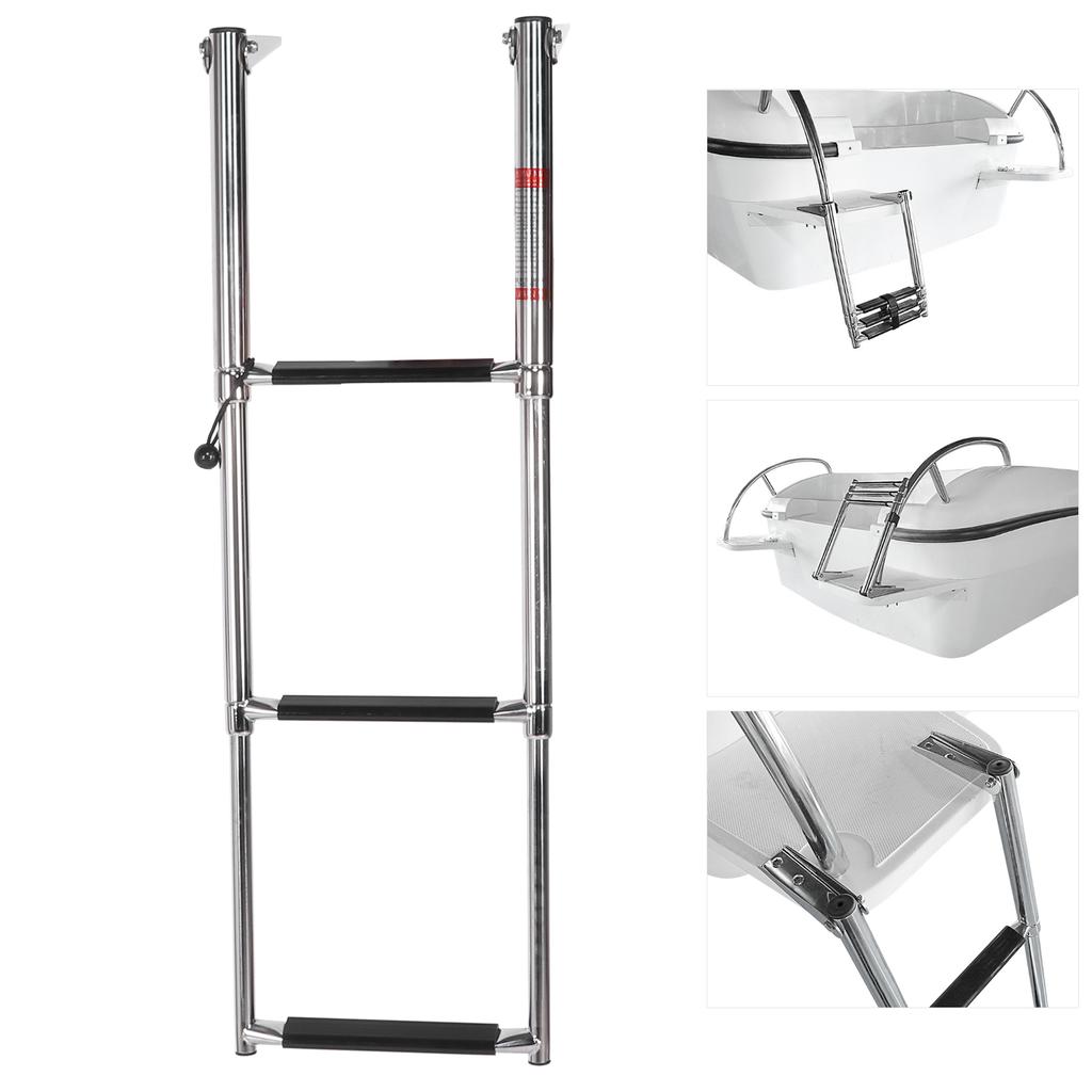 3‑Step Deck Ladder Telescoping Folding Boarding Platform Stair 304 Stainless Steel Boat Ramp