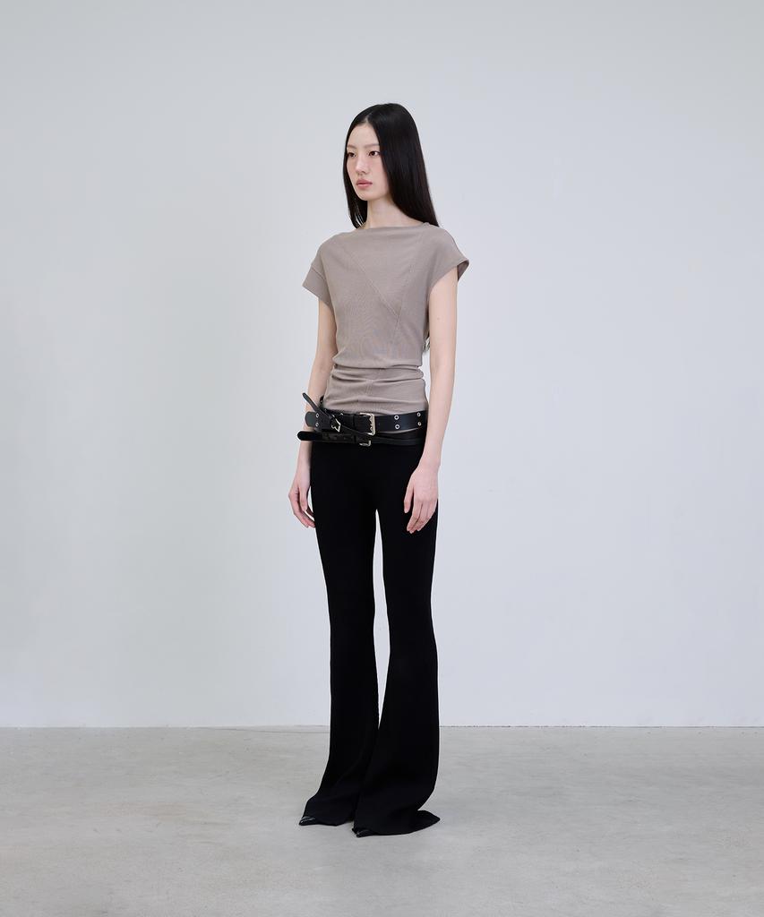 Deoaeteus Cap Sleeve Curved T-Shirt_Khaki Beige