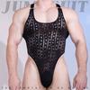 Men'S Sleeveless Bodysuit Tops Sexy Lace Hollow Out Adjustable Shoulder Open Crotch Shaping Wear Man Onesies Elastic Tights