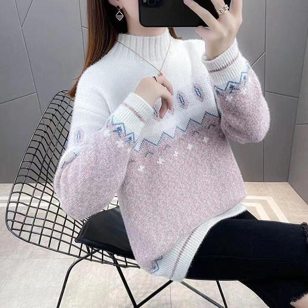 Mink Fleece Half High Collar Sweaters Women's Autumn and Winter Chenille Thickened Loose Knitted Pullovers