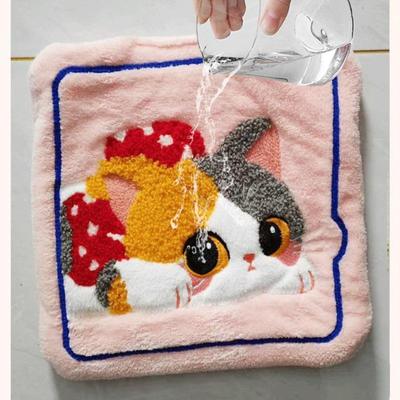 Cartoon Coral Velvet Hand Towel For Kitchen Kawaii Cat Hand Wipe Cleaning Cloth Bathroom Hanging Towel Absorbent Clean Rag