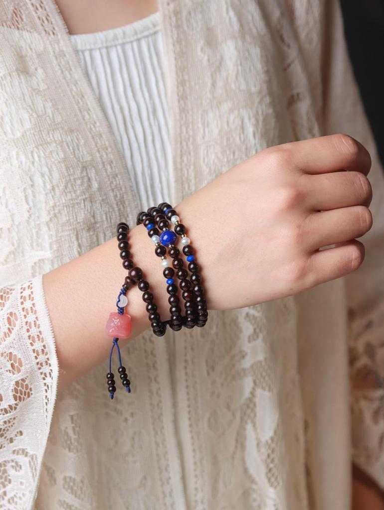 Small-Leaf Rosewood Buddhist Beads Bracelet - 0.8 Multiloop for Men & Women
