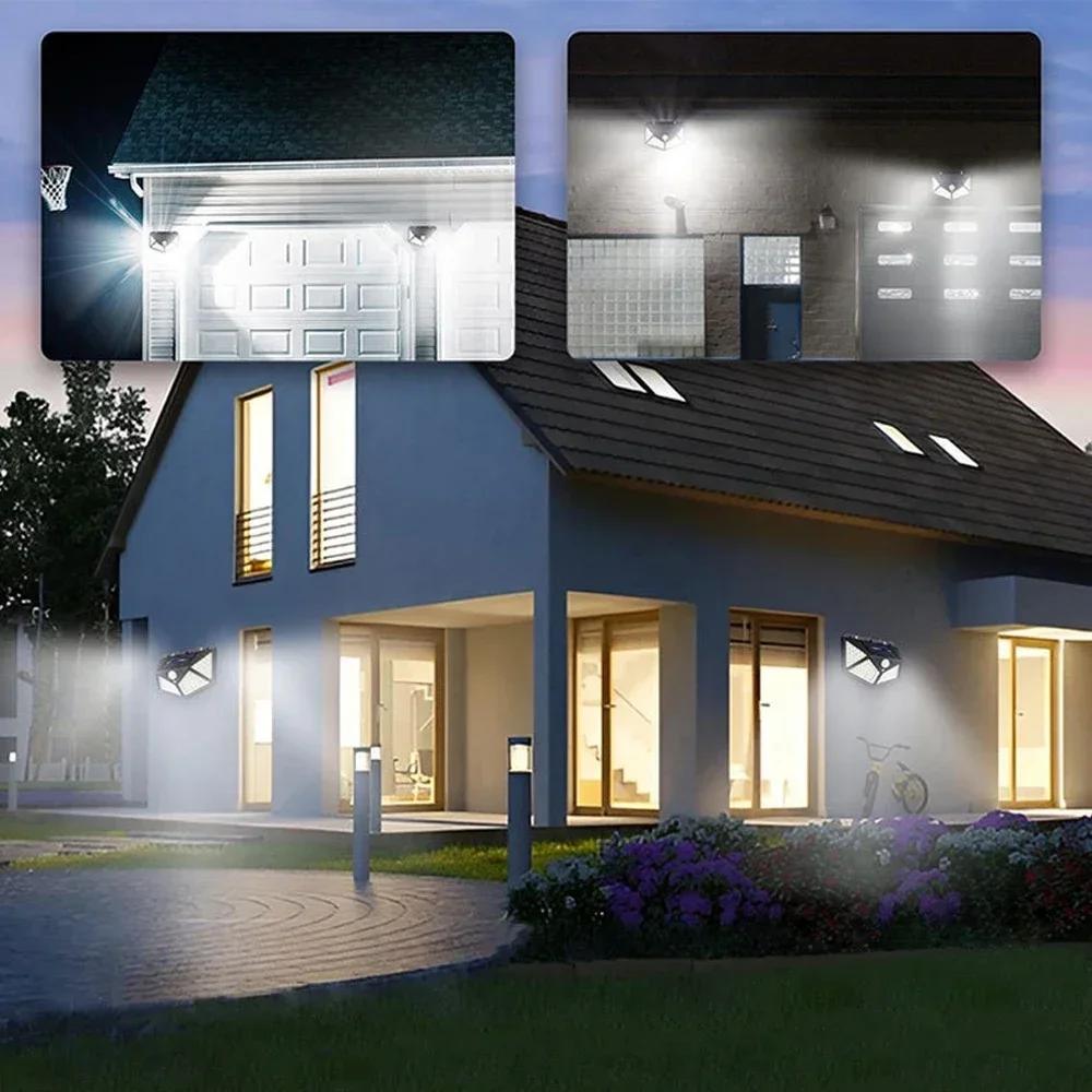 100LED Solar Wall Lamp Outdoor Lamp Waterproof Motion Sensor Solar Powered Sunlight Street Lamp Garden Railing Decorative Lamp