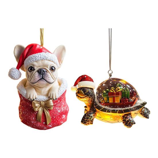 Vánoční ozdoby 3D buldok/želva vánoční stromek závěsné dekorace pro zimní sváteční párty domácí dekorace