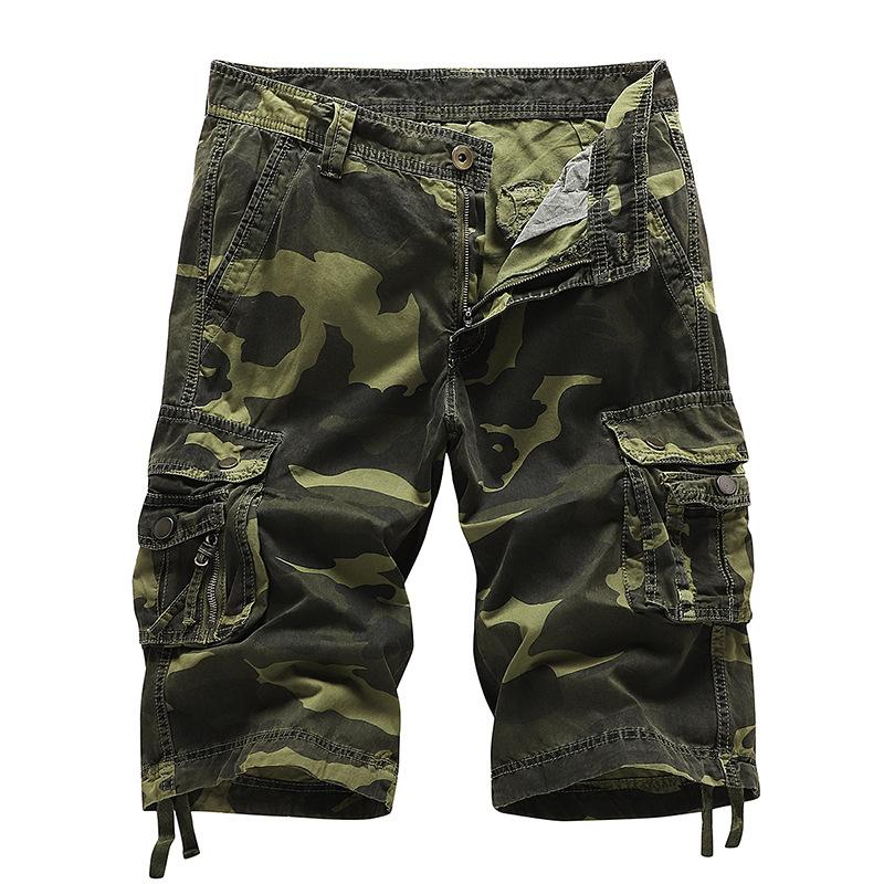 Herren Tarnung Cargoshorts Mehrere Taschen Taktisch Locker Kordelzug Saum Lässig Outdoor Wandern Sommer Militärstil Kurze Hosen