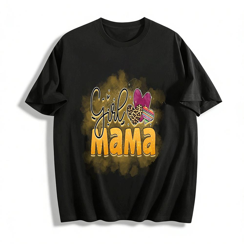 Girl Mama Graphic Tee Leopard Heart Print Mom Life Casual T-shirt Pure cotton T-shirt XXS