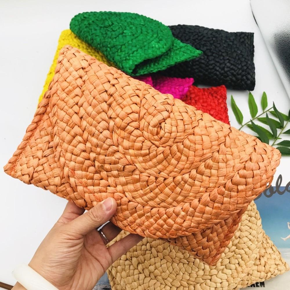 

Solid Color Corn Husk Bag Eco-Friendly Large Straw Purse New Weave Clutch Bag Women помаранчевий