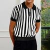 Men'S Contrasting Striped Short-Sleeved Knitted Polo Shirt Lapel High-End Paul Top