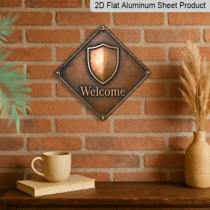 2D Flat, 1pc Vintage Housewarming Gift Suitable for New Home Entryway, Retro Metal Welcome Sign - Aluminum Wall Decor with Entry Plate, Suitable for