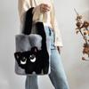 Creative Cartoon Cat Women's Plush Bag Embroidery Large Capacity Tote Bag Simple Fashion Soft Shoulder Bag for Autumn Winter