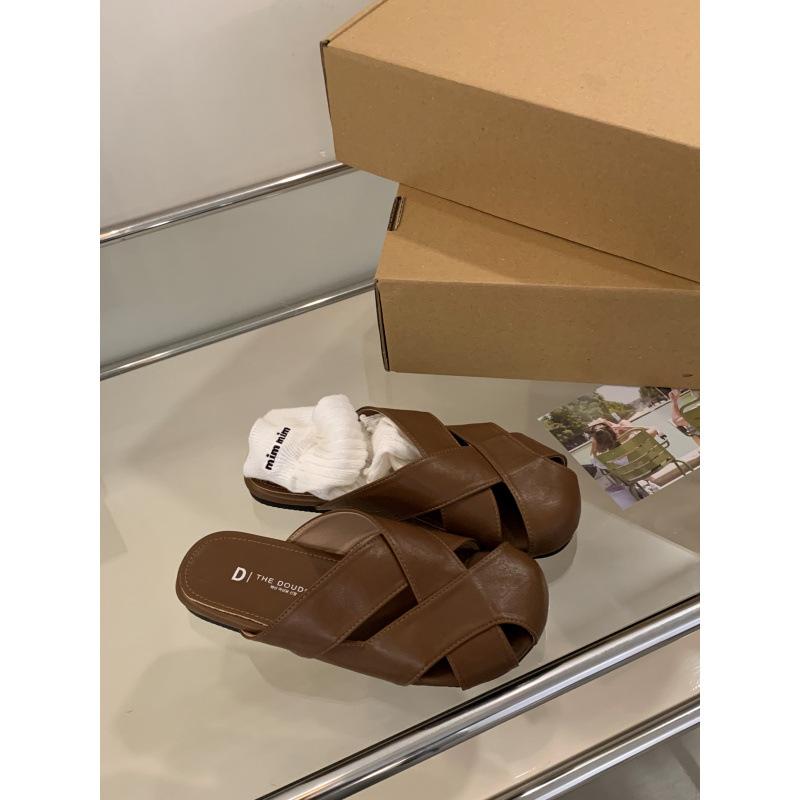 Retro Flat-bottomed Bag Head Half Slippers Women's Shoes Outer Wear 2025 New Spring and Summer Woven Lazy Sandals