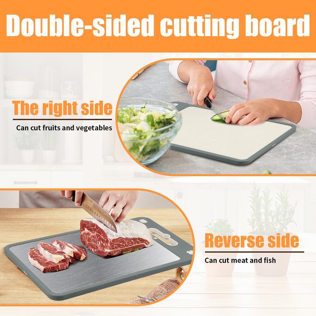 Cutting Board Double Sided Chopping Board Stainless Steel Cutting Board with Juice Groove Wheat Straw PP Chopping Board
