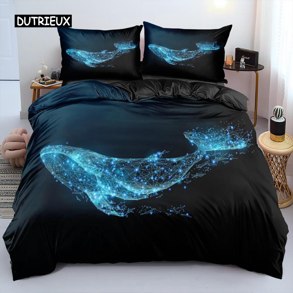 Marine Life Quilt Cover King Dimension Microfiber Blue Ocean Dolphin Turtle Design Single Size Bed Linen Package Hawaiian Vacation Style Quilt Cover